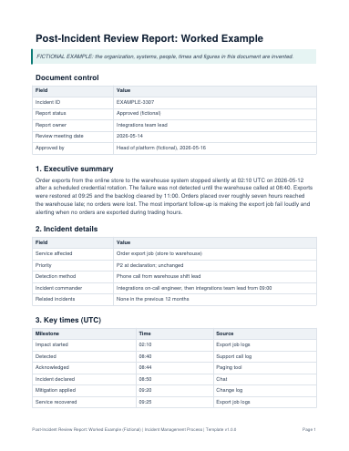 First page of the fictional worked sample report from the Starter Pack